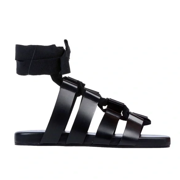 ⭐️ JIL SANDER ⭐️BLACK GLADIATOR SOFT LEATHER SANDALS W/ WRAPPING STRAPS SIZE: 6 - Picture 1 of 5